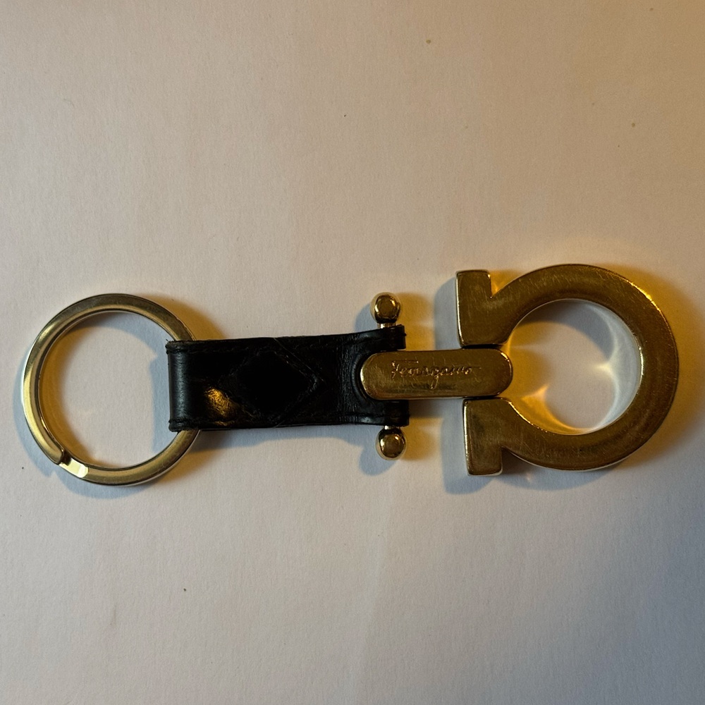 Salvatore Ferragamo Gold and Black Keychain
